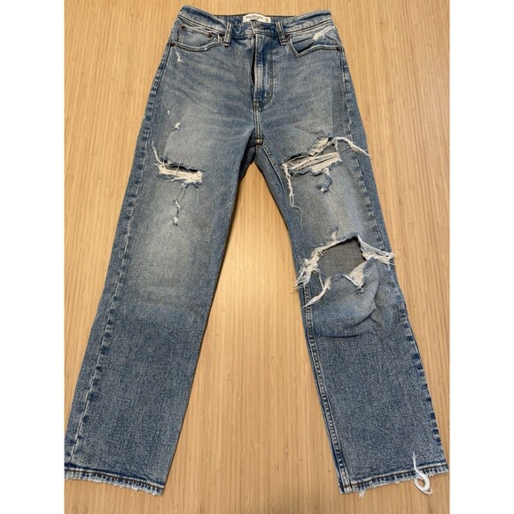 Abercrombie & Fitch High Rise Distressed Blue Jeans - Picture 1 of 4